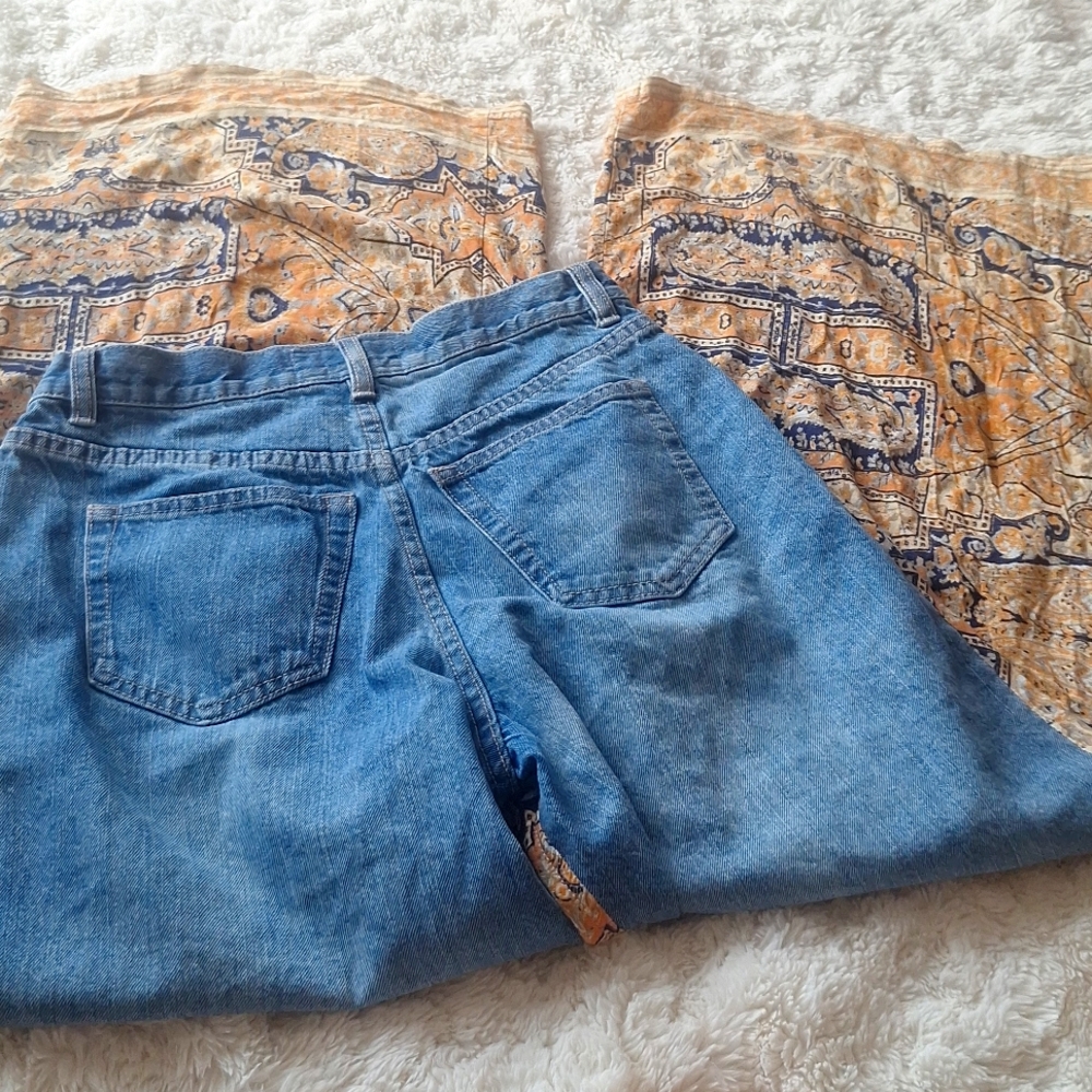We The Free Vintage Paisley Wide Leg with Denim Panels Size 24 - Picture 2 of 7